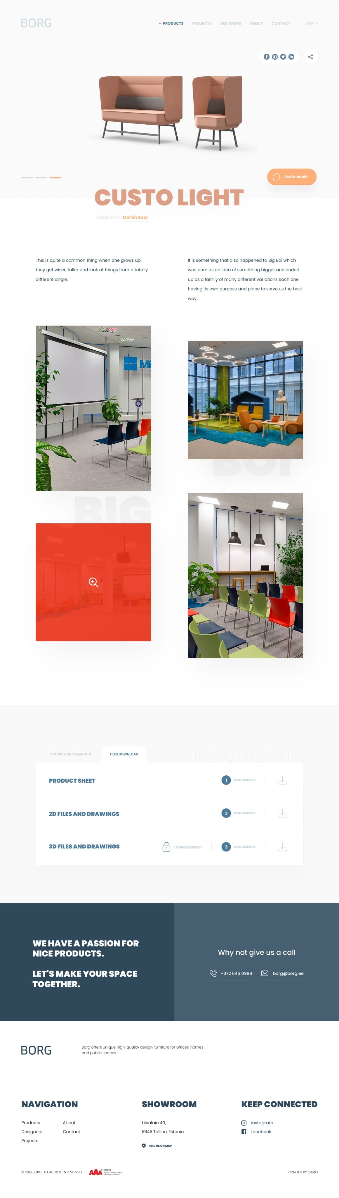 Borg Furniture Custo Light product page — desktop