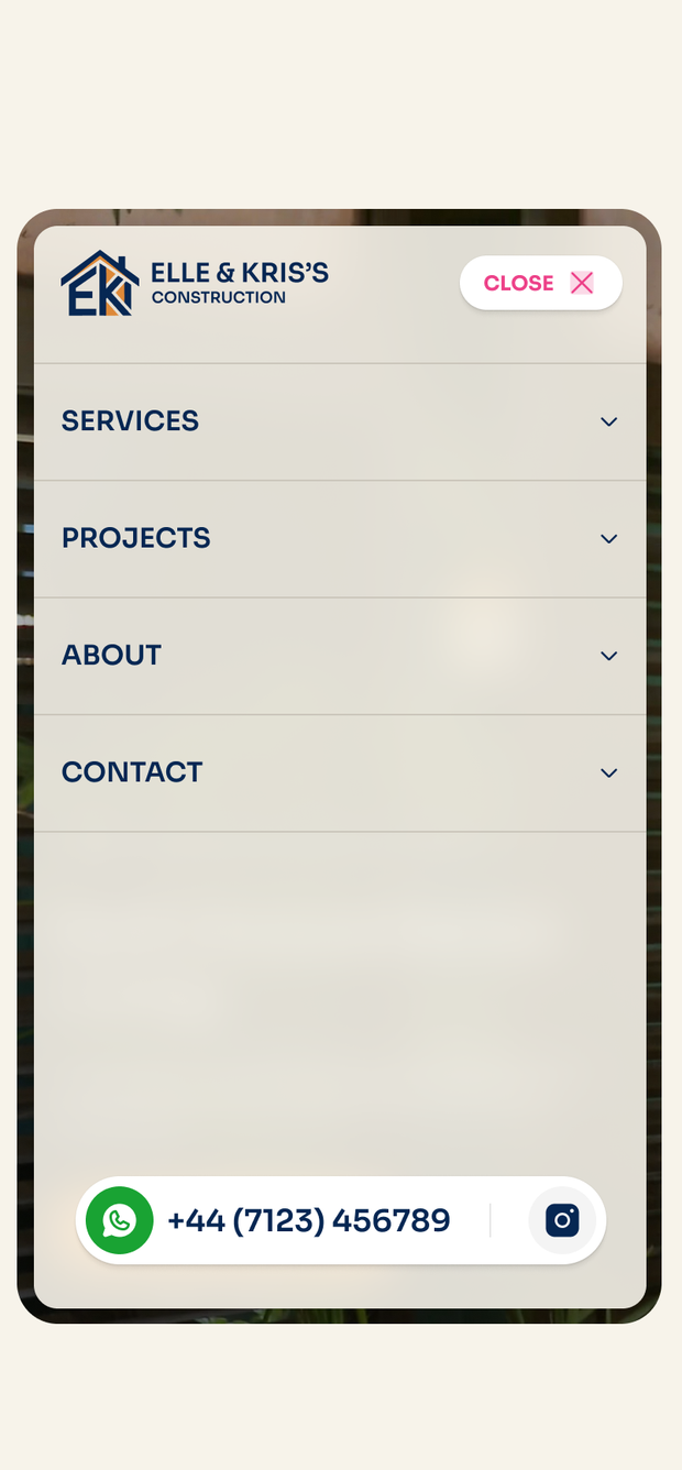 Elle & Kriss mobile navigation menu